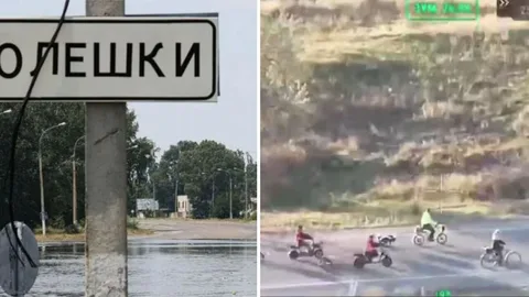 Выбирают между голодом и страхом подорваться: жители Олешек бегут из города на велосипедах и пешком. Видео